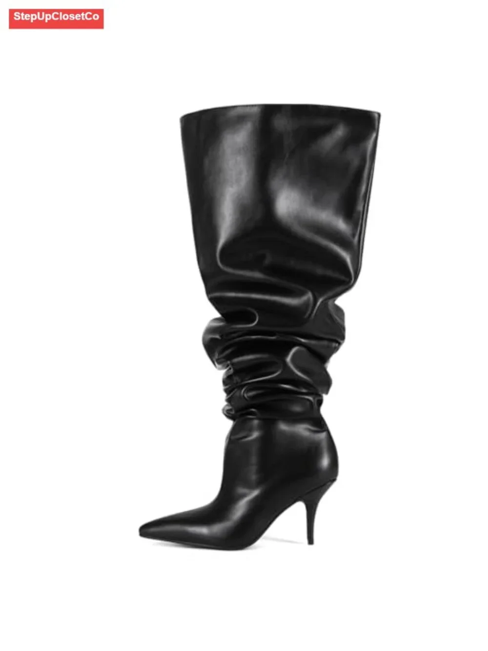 Wide Calf Stiletto Heel Over the Knee Pointed Toe Slouchy Pull On Long Boots